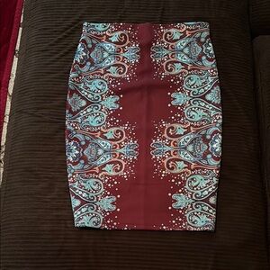 Rue21 Maroon and Blue Pencil Skirt Knee-Length Cocktail